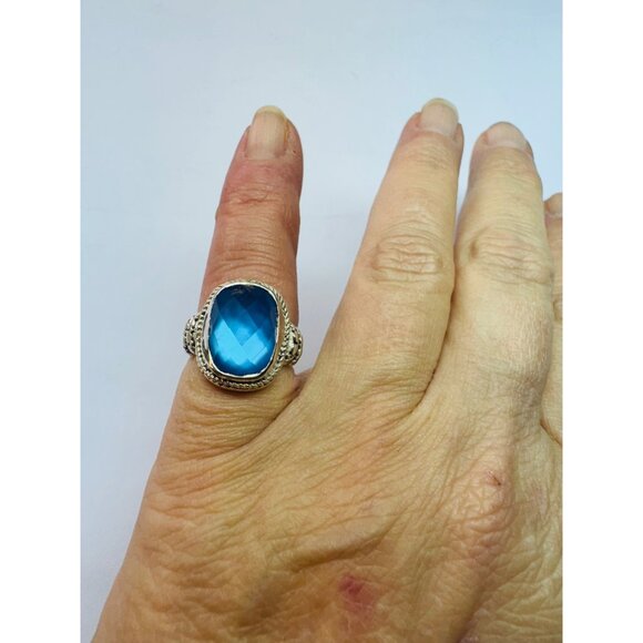 Estate Sterling Silver 925 Blue Crystal Cocktail Ring, Size 5, 8.41g, Vintage - Picture 6 of 10